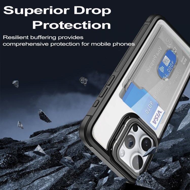 For iPhone 16 Card Bag Holder Acrylic Hybrid TPU Phone Case(Black) - iPhone 16 Cases by PMC TechLife | Online Shopping South Africa | PMC TechLife | Buy Now Pay Later Mobicred