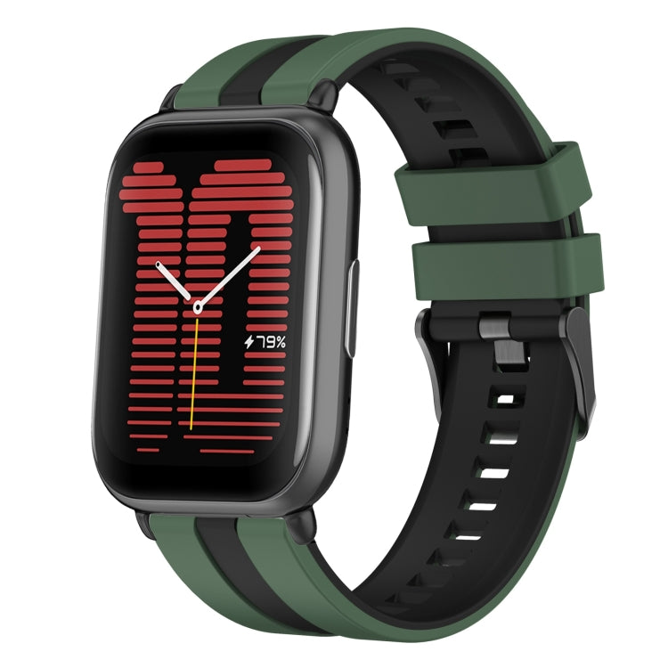 For Amazfit Active 20mm Two-Color Sports Silicone Watch Band(Olive Green+Black) - free shipping - PMC TechLife - Order now!