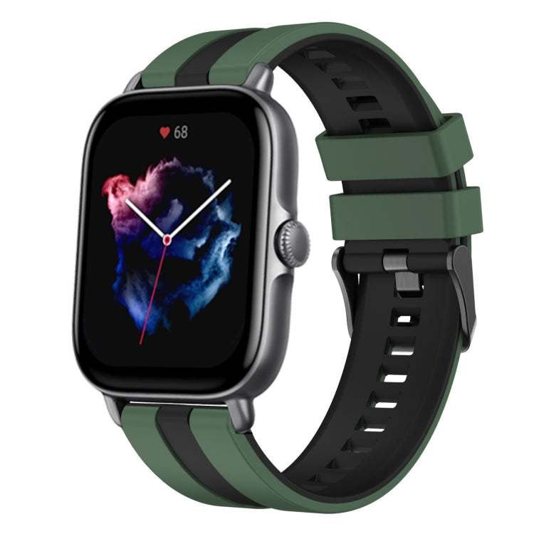 For Amazfit GTS 3 20mm Two-Color Sports Silicone Watch Band(Olive Green+Black) - free shipping - PMC TechLife - Order now!