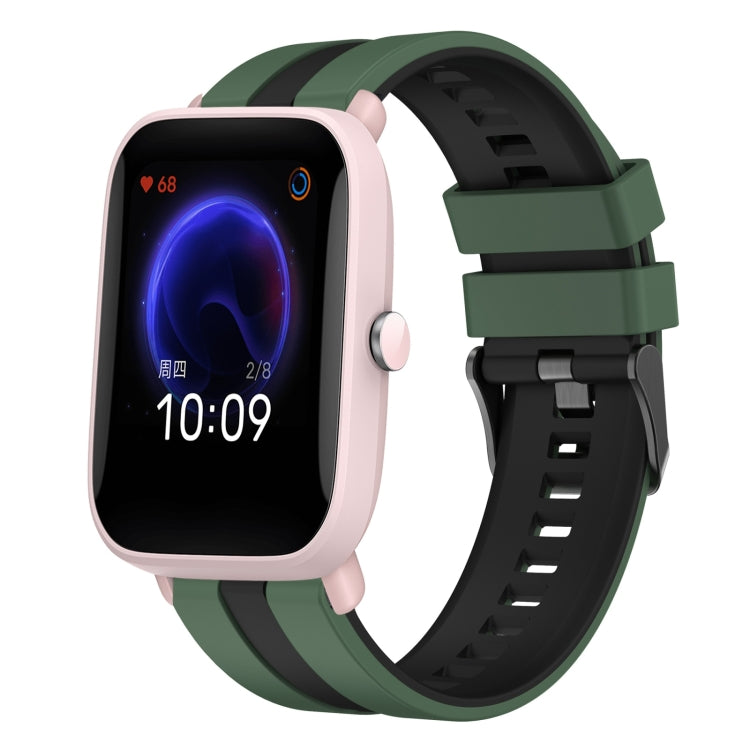 For Amazfit Pop Pro 20mm Two-Color Sports Silicone Watch Band(Olive Green+Black) - free shipping - PMC TechLife - Order now!