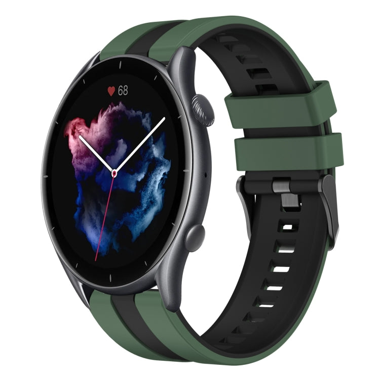 For Amazfit GTR 3 22mm Two-Color Sports Silicone Watch Band(Olive Green+Black) - free shipping - PMC TechLife - Order now!