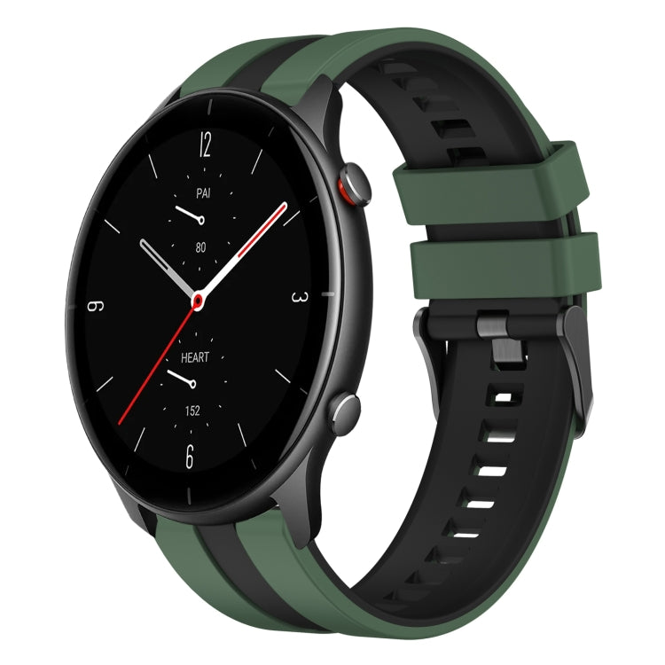 For Amazfit GTR 2e 22mm Two-Color Sports Silicone Watch Band(Olive Green+Black) - free shipping - PMC TechLife - Order now!