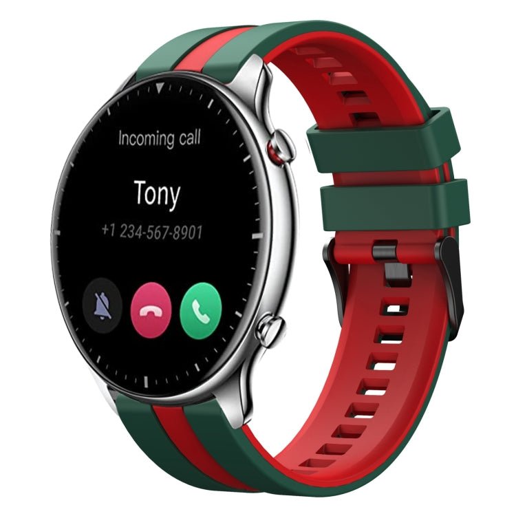 For Amazfit GTR 2 22mm Two-Color Sports Silicone Watch Band(Green+Red) - free shipping - PMC TechLife - Order now!
