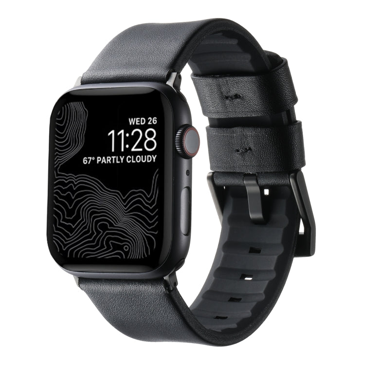 For Apple Watch Ultra 2 49mm Genuine Leather Hybrid Silicone Watch Band(Black Black Buckle) - Watch Bands by PMC TechLife | Online Shopping South Africa | PMC TechLife | Buy Now Pay Later Mobicred