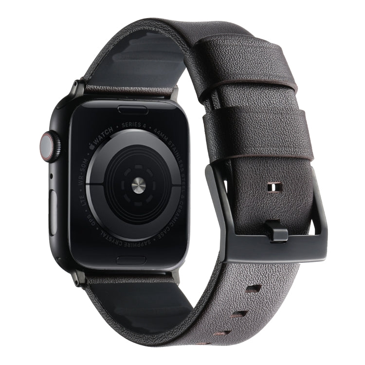 For Apple Watch Series 7 45mm Genuine Leather Hybrid Silicone Watch Band(Coffee Black Buckle) - Watch Bands by PMC TechLife | Online Shopping South Africa | PMC TechLife | Buy Now Pay Later Mobicred