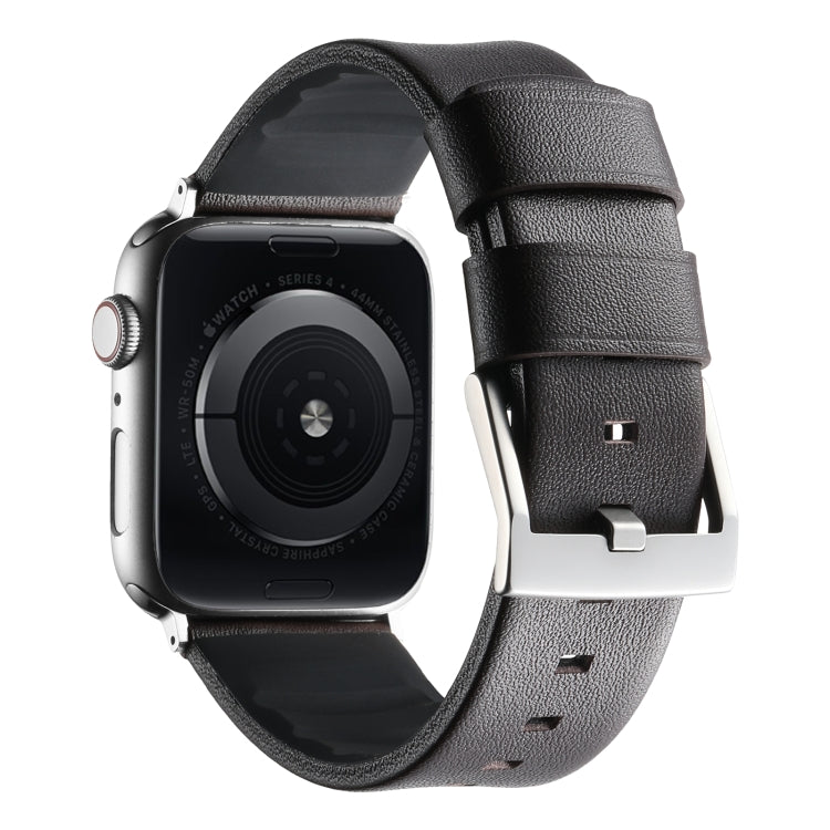 For Apple Watch Series 6 44mm Genuine Leather Hybrid Silicone Watch Band(Coffee Sliver Buckle) - Watch Bands by PMC TechLife | Online Shopping South Africa | PMC TechLife | Buy Now Pay Later Mobicred