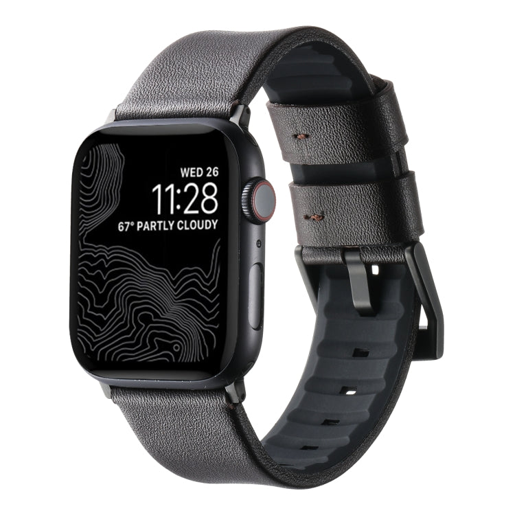 For Apple Watch Series 9 41mm Genuine Leather Hybrid Silicone Watch Band(Coffee Black Buckle) - Watch Bands by PMC TechLife | Online Shopping South Africa | PMC TechLife | Buy Now Pay Later Mobicred