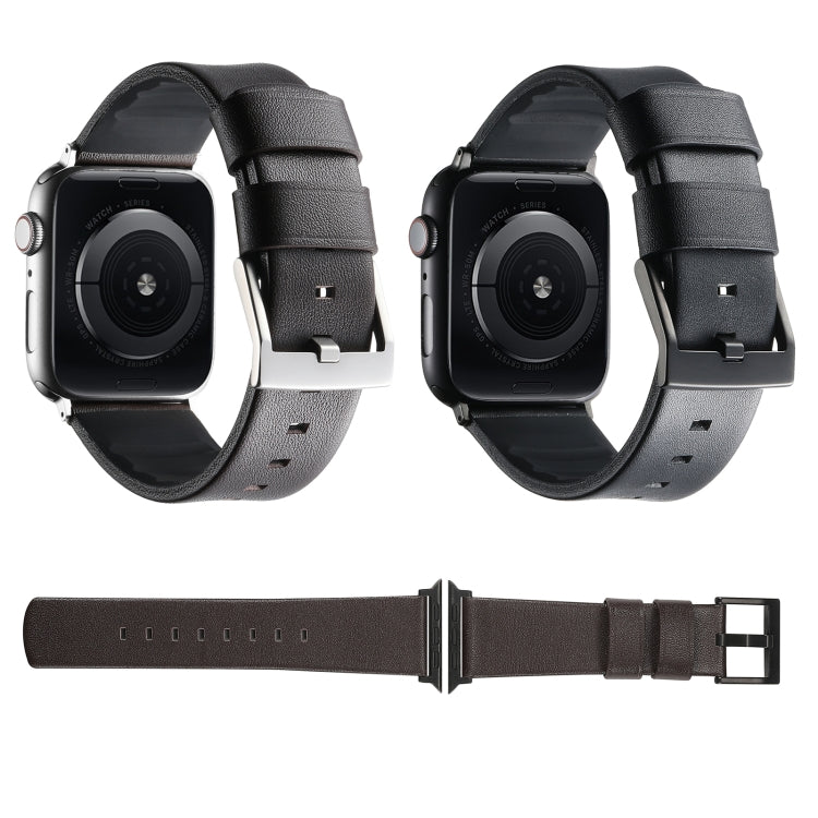 For Apple Watch Series 10 42mm Genuine Leather Hybrid Silicone Watch Band(Black Sliver Buckle) - Watch Bands by PMC TechLife | Online Shopping South Africa | PMC TechLife | Buy Now Pay Later Mobicred