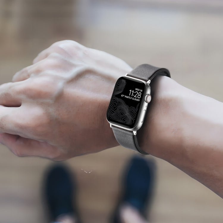 For Apple Watch SE 2023 40mm Genuine Leather Hybrid Silicone Watch Band(Coffee Sliver Buckle) - Watch Bands by PMC TechLife | Online Shopping South Africa | PMC TechLife | Buy Now Pay Later Mobicred
