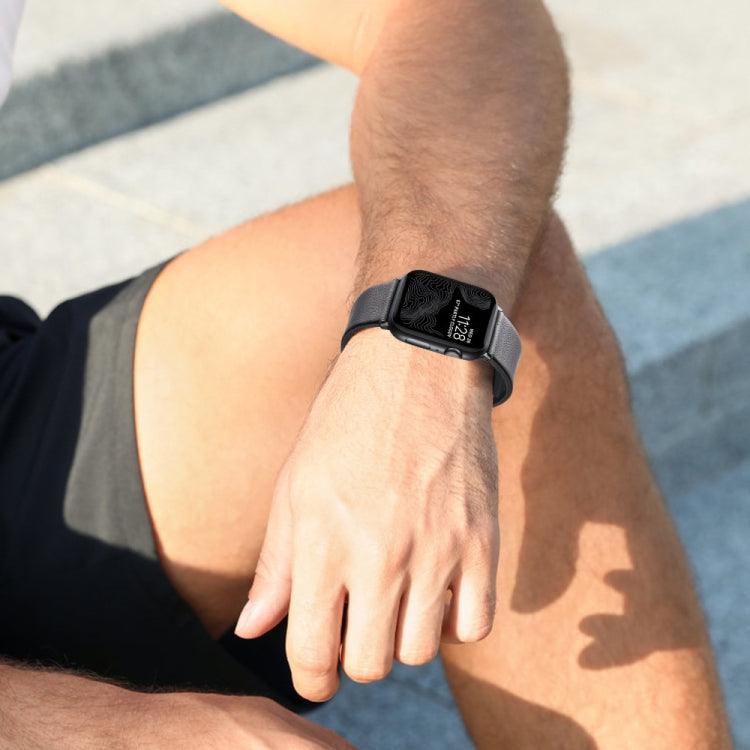 For Apple Watch SE 2022 40mm Genuine Leather Hybrid Silicone Watch Band(Black Sliver Buckle) - Watch Bands by PMC TechLife | Online Shopping South Africa | PMC TechLife | Buy Now Pay Later Mobicred