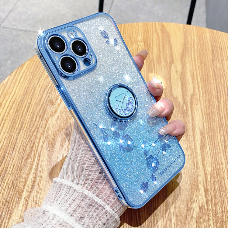 For iPhone 16 Pro Max Gradient Glitter Immortal Flower Ring All-inclusive Phone Case(Blue) - iPhone 16 Cases by PMC TechLife | Online Shopping South Africa | PMC TechLife | Buy Now Pay Later Mobicred