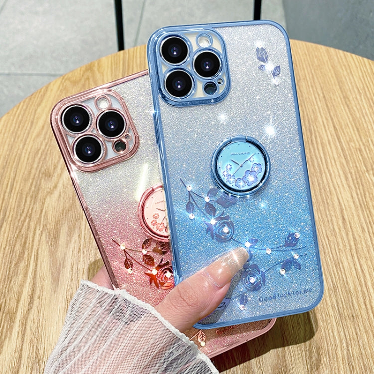 For iPhone 16 Pro Max Gradient Glitter Immortal Flower Ring All-inclusive Phone Case(Blue) - iPhone 16 Cases by PMC TechLife | Online Shopping South Africa | PMC TechLife | Buy Now Pay Later Mobicred