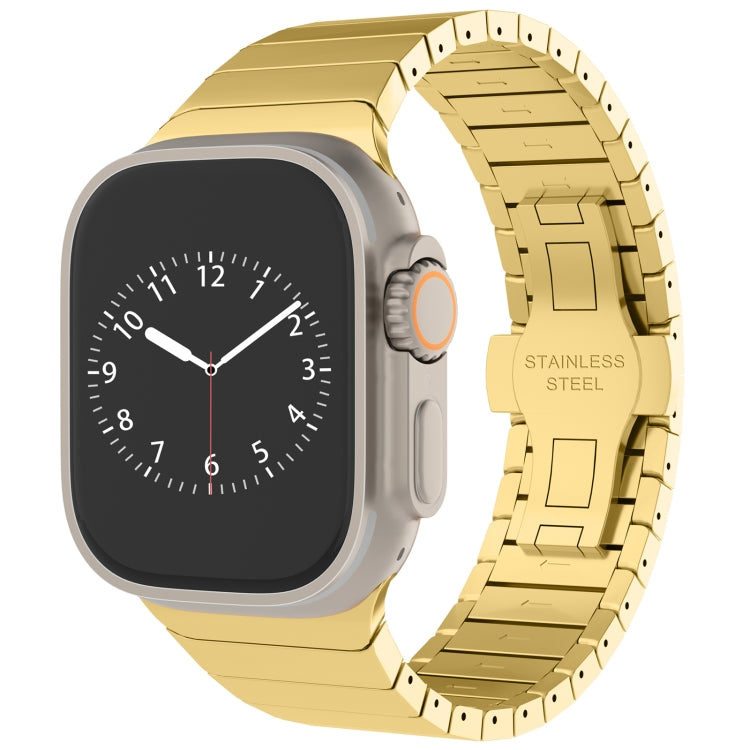 For Apple Watch SE 2023 44mm One-bead Paint Alloy Butterfly Buckle Watch Band(Gold) - free shipping - PMC TechLife - Order now!