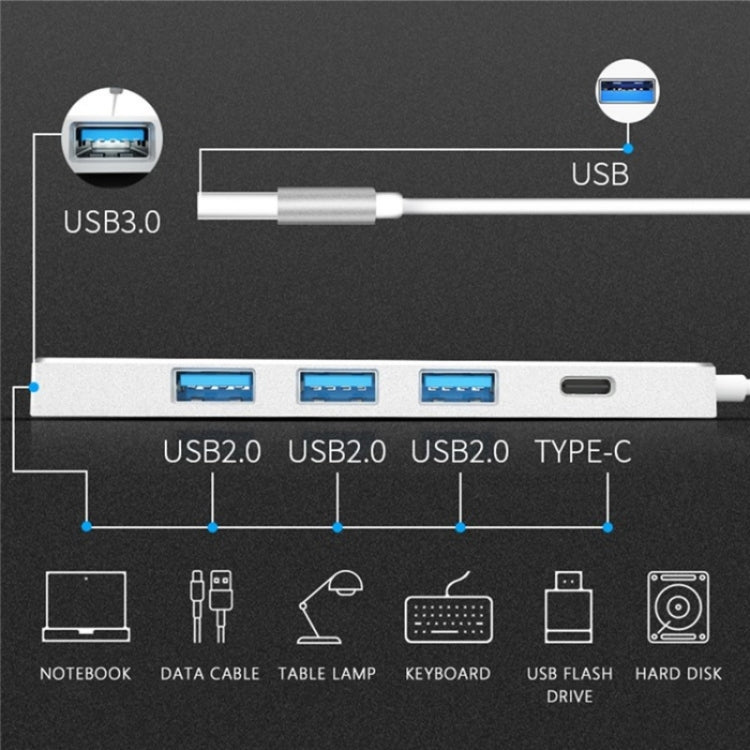 ADS-301A USB 3.0 to Type-C + USB 3.0 / 2.0 4-Ports Hub Laptop Expander(Silver) - USB 3.0 HUB by PMC TechLife | Online Shopping South Africa | PMC TechLife | Buy Now Pay Later Mobicred