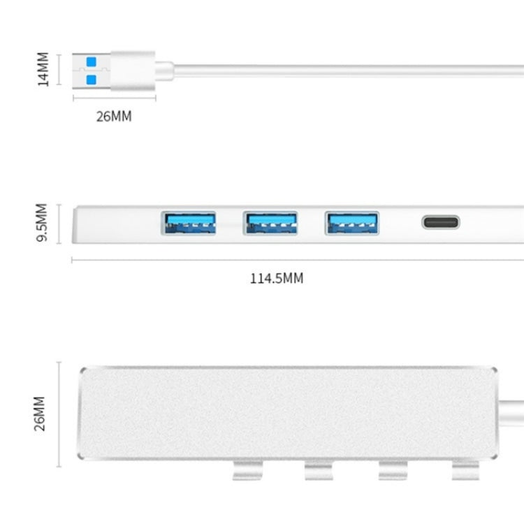 ADS-301A USB 3.0 to Type-C + USB 3.0 / 2.0 4-Ports Hub Laptop Expander(Grey) - USB 3.0 HUB by PMC TechLife | Online Shopping South Africa | PMC TechLife | Buy Now Pay Later Mobicred