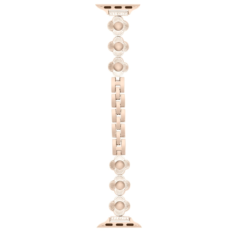 For Apple Watch SE 2023 44mm Four Leaf Clover Quick-Release Metal Chain Watch Band(Rose Gold) - free shipping - PMC TechLife - Order now!