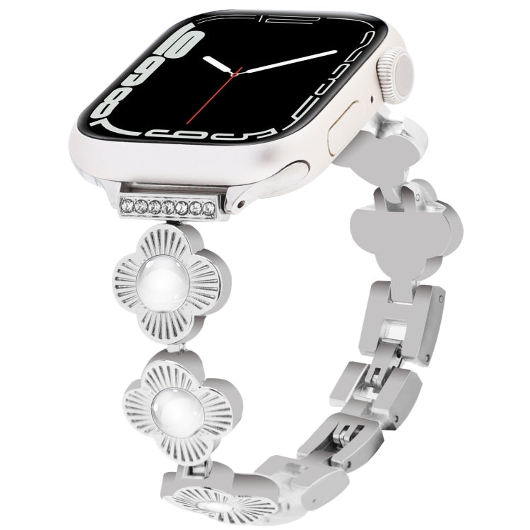 For Apple Watch Series 7 45mm Four Leaf Clover Quick-Release Metal Chain Watch Band(Silver) - free shipping - PMC TechLife - Order now!
