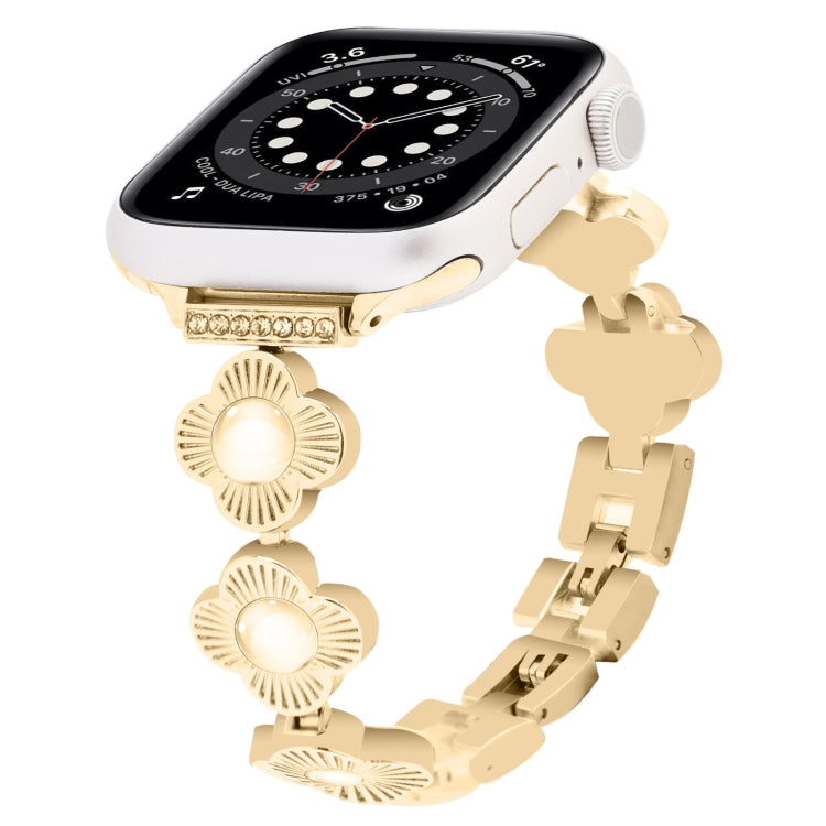 For Apple Watch Series 6 44mm Four Leaf Clover Quick-Release Metal Chain Watch Band(Gold) - free shipping - PMC TechLife - Order now!