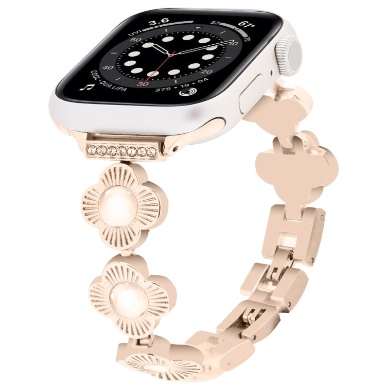 For Apple Watch Series 6 44mm Four Leaf Clover Quick-Release Metal Chain Watch Band(Rose Gold) - free shipping - PMC TechLife - Order now!