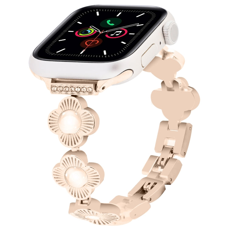 For Apple Watch Series 5 44mm Four Leaf Clover Quick-Release Metal Chain Watch Band(Rose Gold) - free shipping - PMC TechLife - Order now!