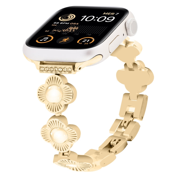 For Apple Watch SE 2022 40mm Four Leaf Clover Quick-Release Metal Chain Watch Band(Gold) - free shipping - PMC TechLife - Order now!