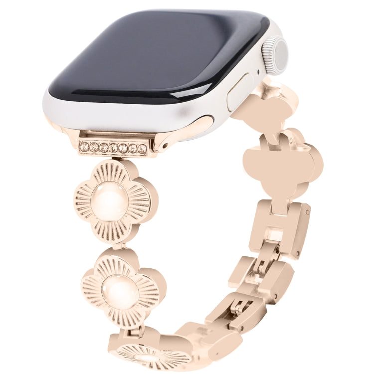 For Apple Watch SE 2022 40mm Four Leaf Clover Quick-Release Metal Chain Watch Band(Rose Gold) - free shipping - PMC TechLife - Order now!