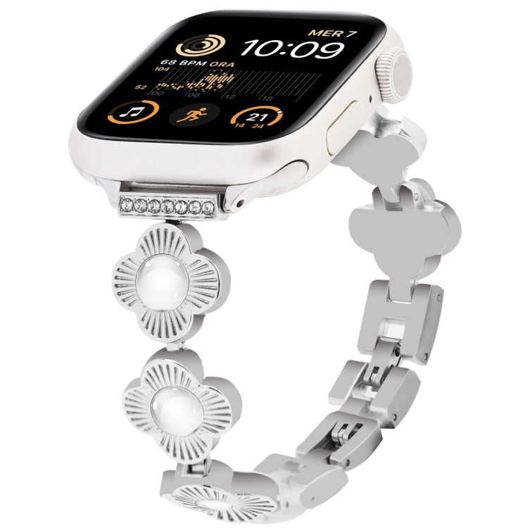 For Apple Watch SE 2022 40mm Four Leaf Clover Quick-Release Metal Chain Watch Band(Silver) - free shipping - PMC TechLife - Order now!