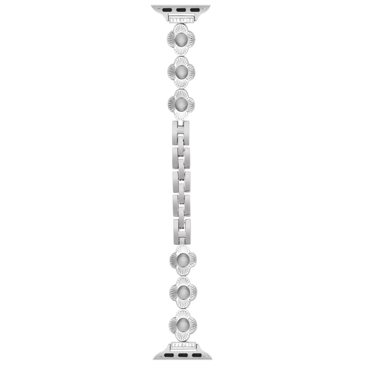 For Apple Watch SE 2023 40mm Four Leaf Clover Quick-Release Metal Chain Watch Band(Silver) - free shipping - PMC TechLife - Order now!
