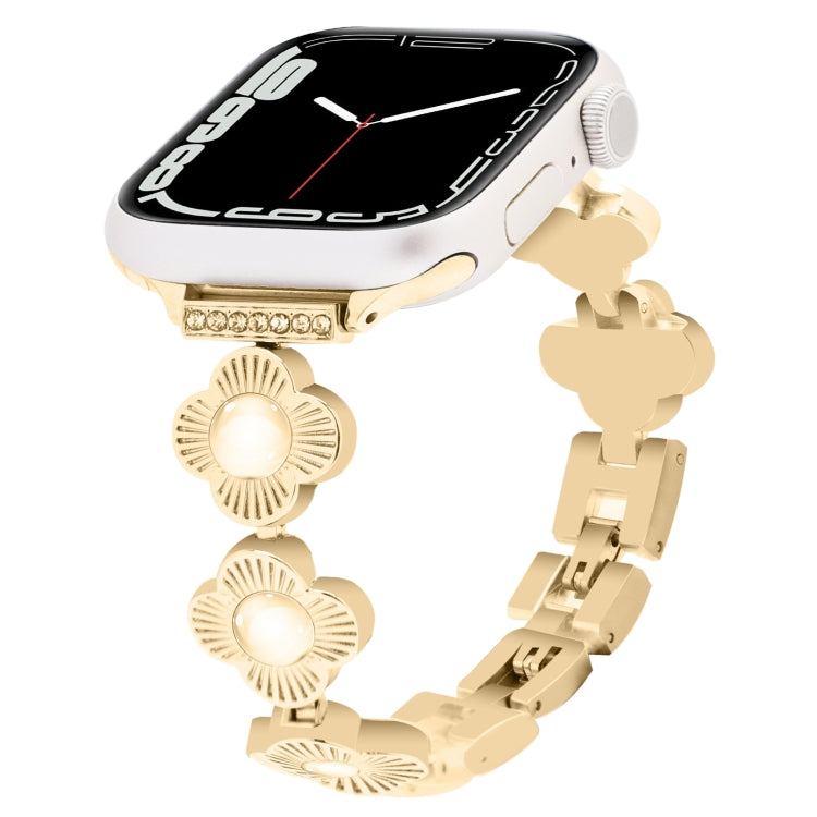 For Apple Watch Series 7 41mm Four Leaf Clover Quick-Release Metal Chain Watch Band(Gold) - free shipping - PMC TechLife - Order now!