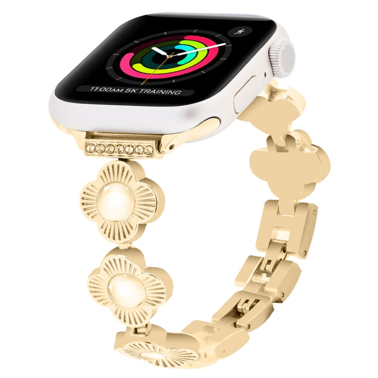 For Apple Watch Series 3 38mm Four Leaf Clover Quick-Release Metal Chain Watch Band(Gold) - free shipping - PMC TechLife - Order now!