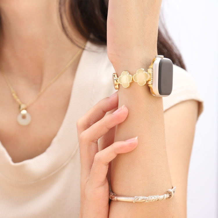 For Apple Watch Series 3 38mm Four Leaf Clover Quick-Release Metal Chain Watch Band(Gold) - free shipping - PMC TechLife - Order now!