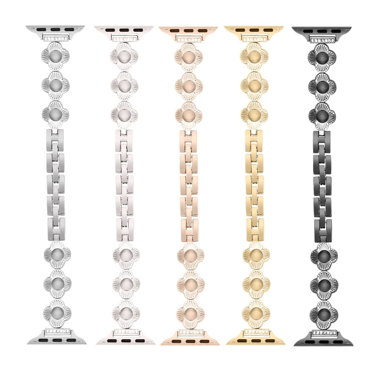 For Apple Watch Series 7 45mm Four Leaf Clover Quick-Release Metal Chain Watch Band(Silver) - free shipping - PMC TechLife - Order now!