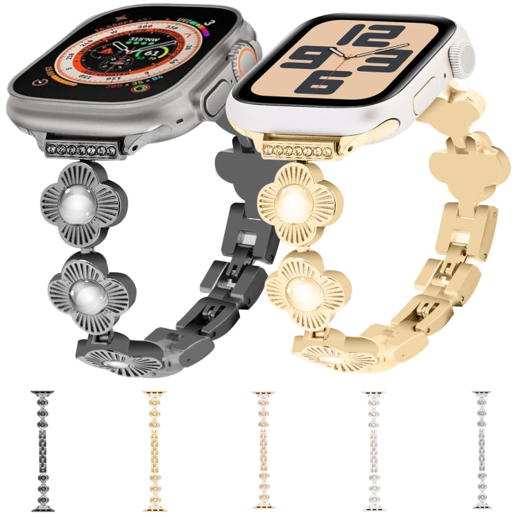 For Apple Watch Series 8 41mm Four Leaf Clover Quick-Release Metal Chain Watch Band(Silver) - free shipping - PMC TechLife - Order now!