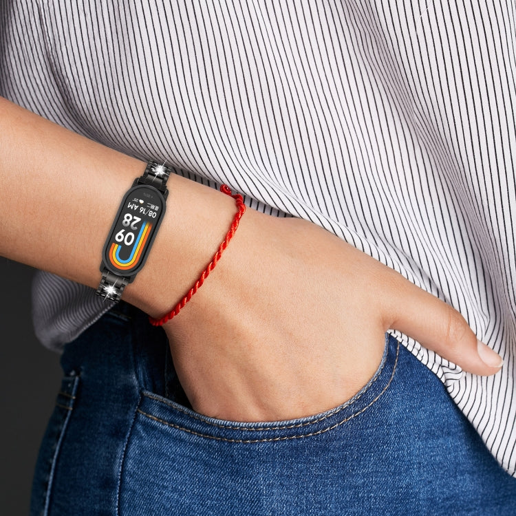 For Xiaomi Smart Band 9 / 9 NFC Diamond Three Beads Stainless Steel Metal Watch Band(Rose Gold) - free shipping - PMC TechLife - Order now!
