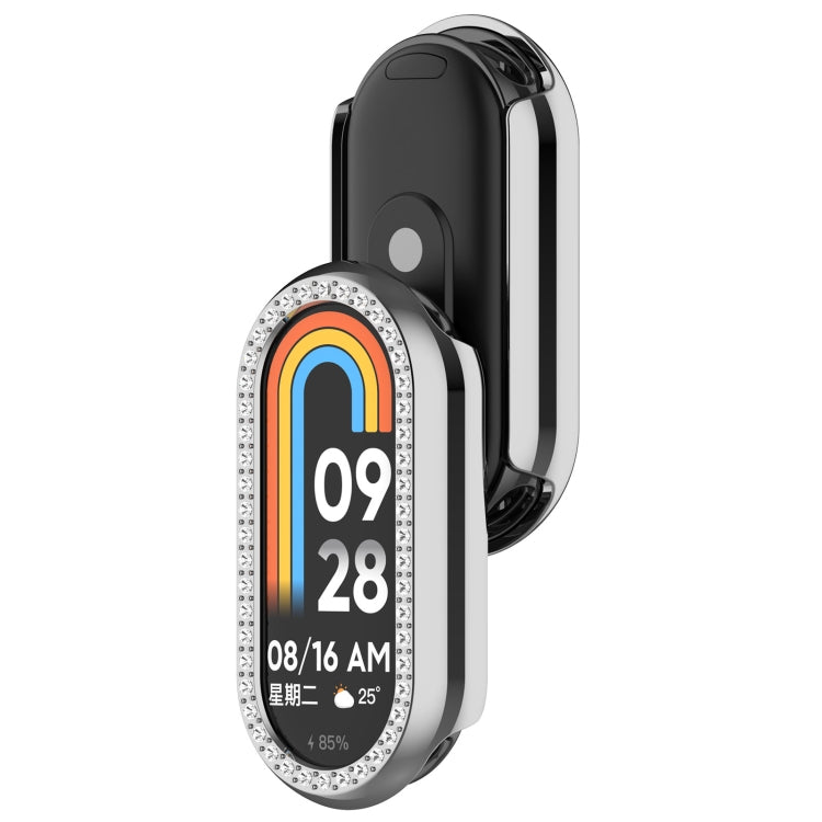 For Xiaomi Smart Band 9 NFC Diamond Half Coverage Hollow PC Watch Protective Case(Silver) - Watch Cases by PMC TechLife | Online Shopping South Africa | PMC TechLife | Buy Now Pay Later Mobicred