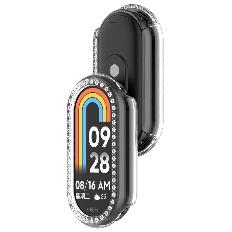 For Xiaomi Smart Band 9 Diamond Half Coverage Hollow PC Watch Protective Case(Transparent White) - Watch Cases by PMC TechLife | Online Shopping South Africa | PMC TechLife | Buy Now Pay Later Mobicred