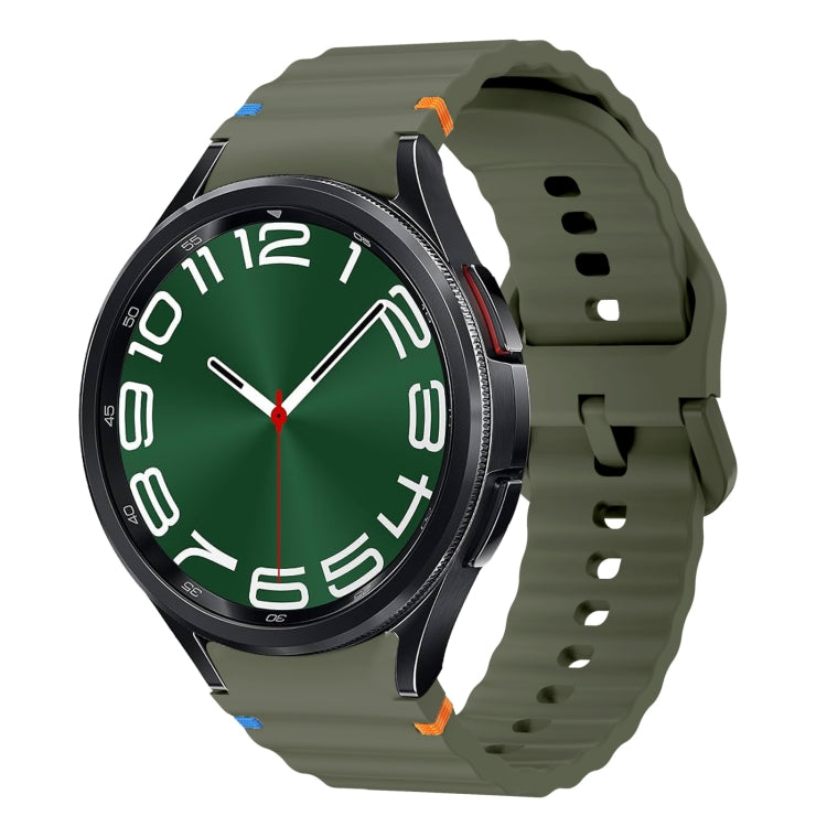 For Samsung Galaxy Watch 6 Classic Wave Pattern Stitched Silicone Watch Band(Army Green) - free shipping - PMC TechLife - Order now!