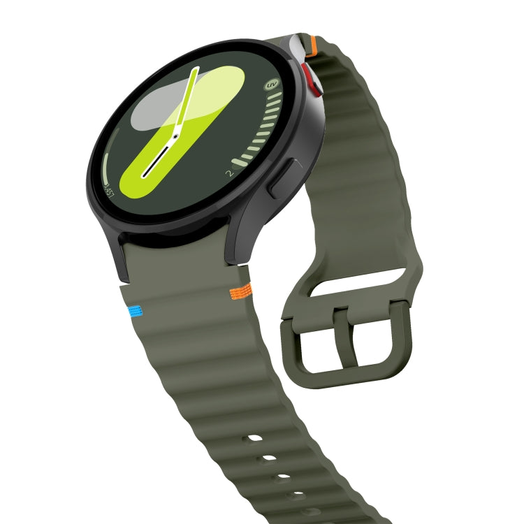 For Samsung Galaxy Watch 6 Classic Wave Pattern Stitched Silicone Watch Band(Army Green) - free shipping - PMC TechLife - Order now!