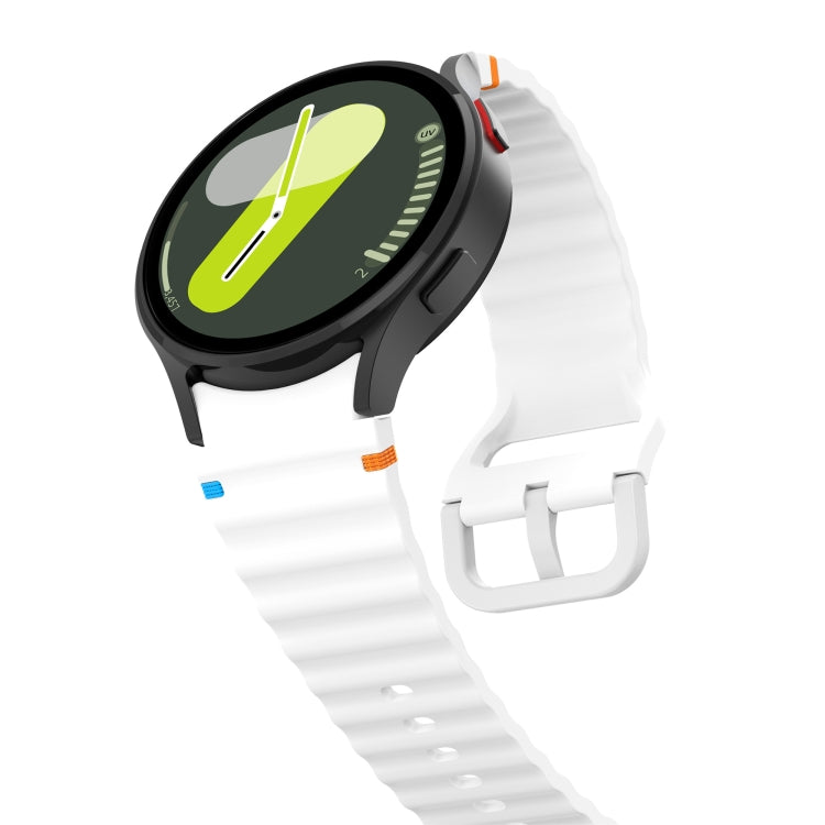 For Samsung Galaxy Watch 4 Classic 42 / 46mm Wave Pattern Stitched Silicone Watch Band(White) - free shipping - PMC TechLife - Order now!
