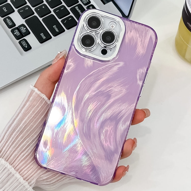For iPhone 16 Pro Plating Glitter Texture TPU Phone Case with Lens Film(Purple Feather Yarn) - iPhone 16 Pro Cases by PMC TechLife | Online Shopping South Africa | PMC TechLife | Buy Now Pay Later Mobicred