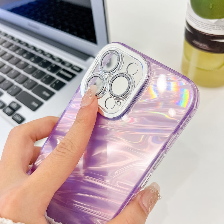 For iPhone 16 Pro Plating Glitter Texture TPU Phone Case with Lens Film(Purple Feather Yarn) - iPhone 16 Pro Cases by PMC TechLife | Online Shopping South Africa | PMC TechLife | Buy Now Pay Later Mobicred