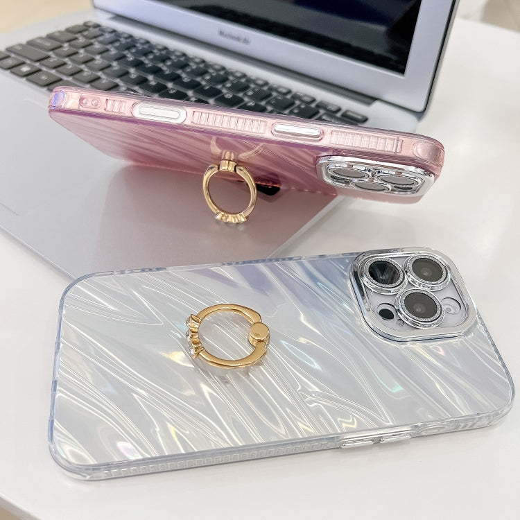 For iPhone 16 Pro Plating Glitter Texture Ring Holder TPU Phone Case with Lens Film(Pink Water Ripples) - iPhone 16 Pro Cases by PMC TechLife | Online Shopping South Africa | PMC TechLife | Buy Now Pay Later Mobicred