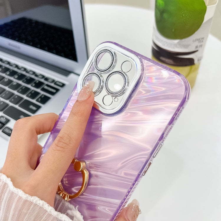 For iPhone 16 Pro Plating Glitter Texture Ring Holder TPU Phone Case with Lens Film(Pink Water Ripples) - iPhone 16 Pro Cases by PMC TechLife | Online Shopping South Africa | PMC TechLife | Buy Now Pay Later Mobicred