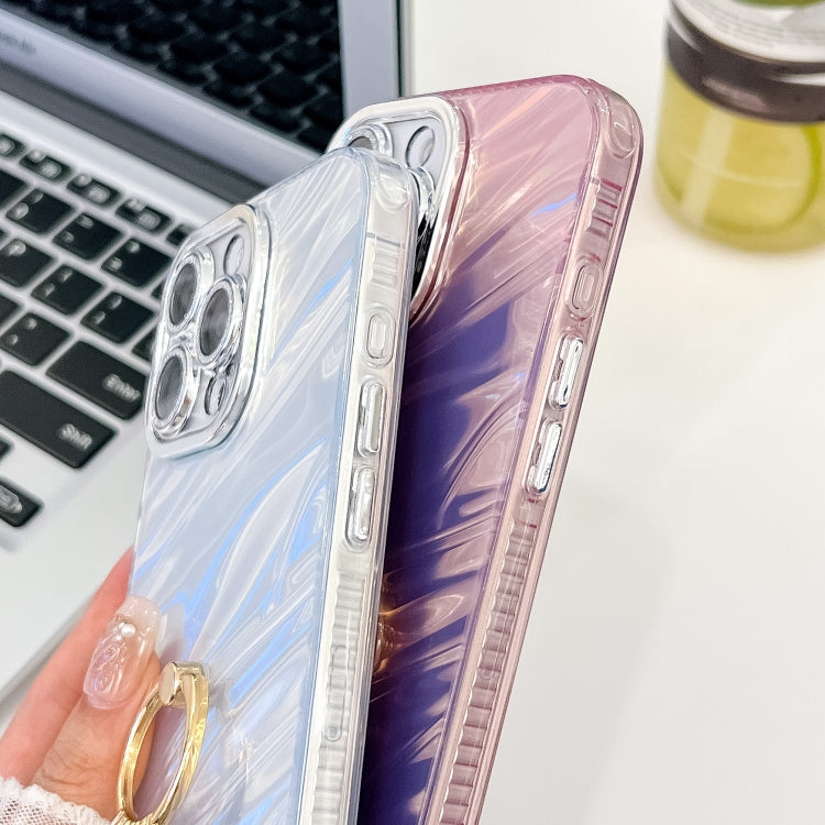 For iPhone 16 Pro Plating Glitter Texture Ring Holder TPU Phone Case with Lens Film(Pink Water Ripples) - iPhone 16 Pro Cases by PMC TechLife | Online Shopping South Africa | PMC TechLife | Buy Now Pay Later Mobicred