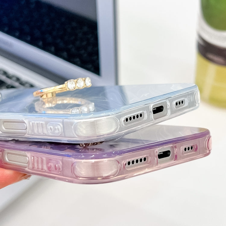 For iPhone 16 Pro Plating Glitter Texture Ring Holder TPU Phone Case with Lens Film(Pink Water Ripples) - iPhone 16 Pro Cases by PMC TechLife | Online Shopping South Africa | PMC TechLife | Buy Now Pay Later Mobicred