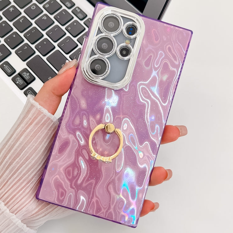 For Samsung Galaxy S25 Ultra 5G Plating Glitter Texture Ring Holder TPU Phone Case with Lens Film(Purple Wrinkles) - free shipping - PMC Jewellery - Order now!