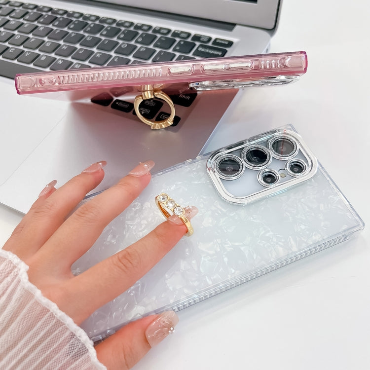 For Samsung Galaxy S25 Ultra 5G Plating Glitter Texture Ring Holder TPU Phone Case with Lens Film(Purple Wrinkles) - free shipping - PMC Jewellery - Order now!