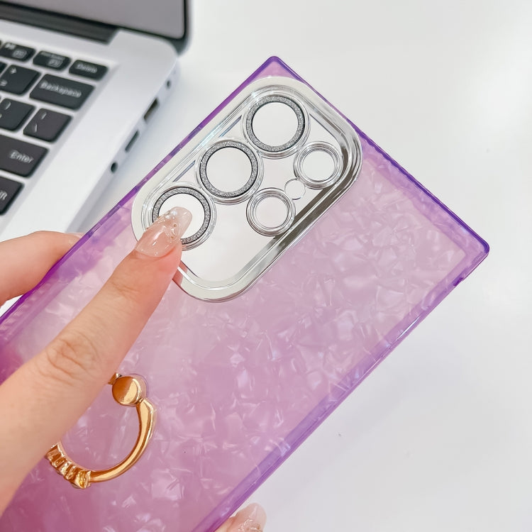 For Samsung Galaxy S25 Ultra 5G Plating Glitter Texture Ring Holder TPU Phone Case with Lens Film(White Shell Pattern) - Galaxy S25 Ultra 5G Cases by PMC Jewellery | Online Shopping South Africa | PMC Jewellery | Buy Now Pay Later Mobicred