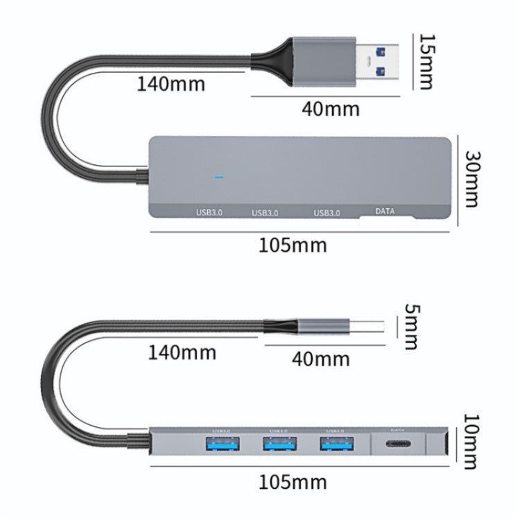 ADS-309A  Aluminum Alloy USB to 3  x USB 3.0 + Type-C Data Port Expansion Hub Adapter - USB 3.0 HUB by PMC Jewellery | Online Shopping South Africa | PMC Jewellery | Buy Now Pay Later Mobicred