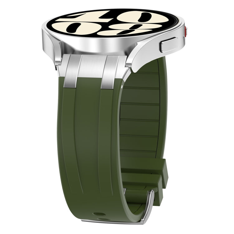 For Samsung Galaxy Watch 7 40 / 44mm 20mm Quick Release Silver Buckle Royal Silicone Watch Band(Olive Green) - free shipping - PMC TechLife - Order now!